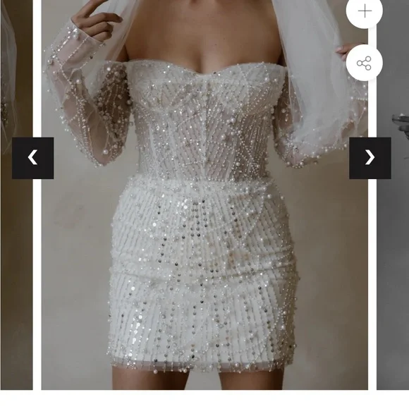 UNTAMED PETALS BY AMANDA JUDGE White Beaded Off-Shoulder Mini Dress - Picture 2 of 7